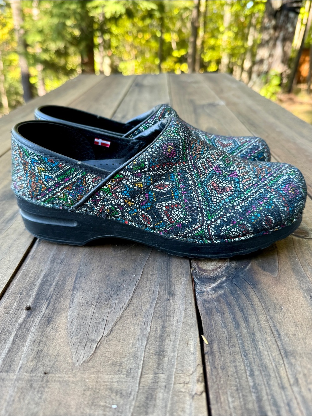 Sanita Professional Patience Clog in a multicoloured mosaic print leather 39 8